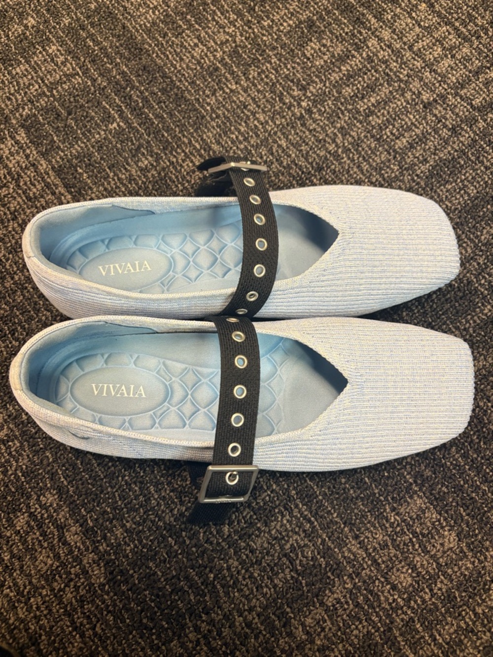 VIVAIA Square-Toe Margot Mary Jane shoes ballet flats light blue sz 37 6.5 - Picture 2 of 9